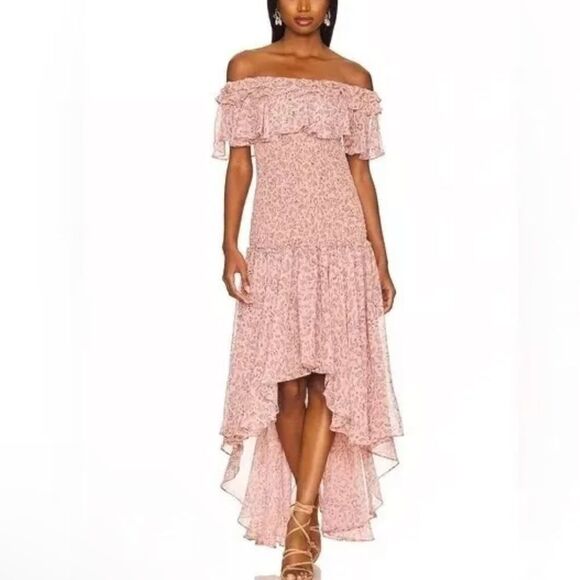 MISA Los Angeles Giada Dress in Rose Paisley smocked midi chiffon New M $491 - Picture 1 of 14